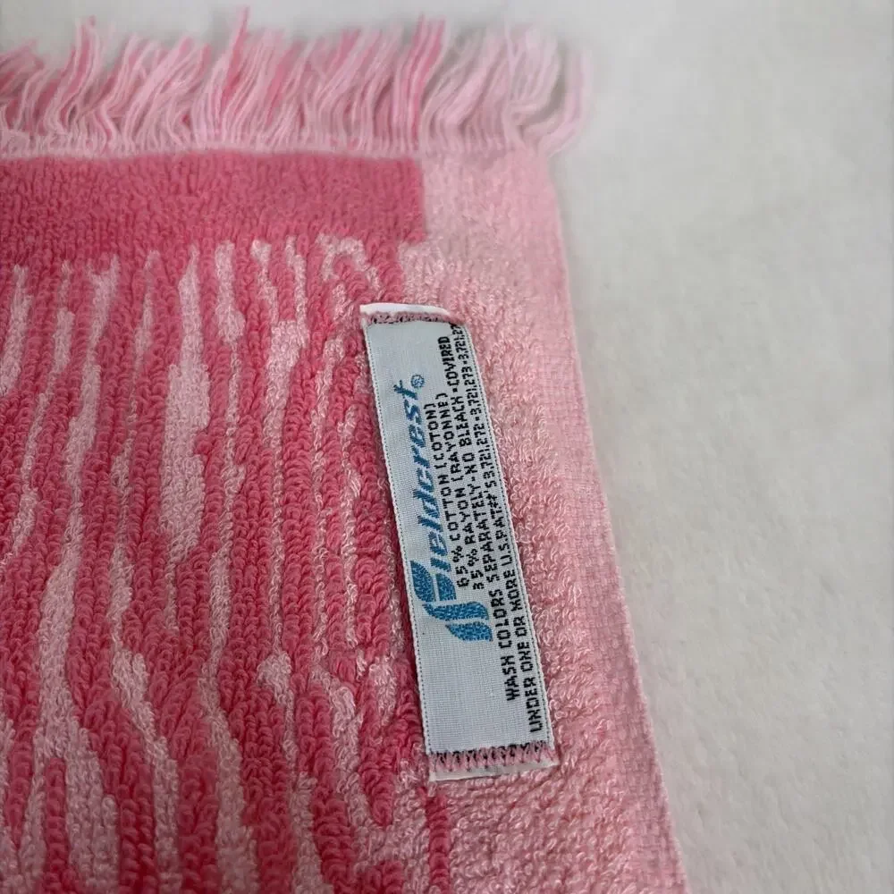 2 Vintage Fieldcrest Pink Towels, 1 Washcloth Zebra Tiger Wood Grain Pattern